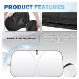 Car Sun Shade,240T Silver Coated Fabric Front Windshield Suns Shade with Double Ring & Opening Design for Blocking Heat,Foldable Windshield Cover Sun Shades with Storage Bag (L(57.08x31.49))
