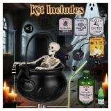 Floating Potion Cauldron - Cauldron Halloween Decor with Magic Floating Potion Bottles and Diffuser - Black Plastic Witches Bowl Hocus Pocus Party Decoration for Vintage Home Decor