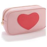 Cute Makeup Bag Quilted Leather Cosmetic Bag Toiletry Bag for Women Travel Organizer with 3 Compartments Waterproof Portable Lightweight (Pink)
