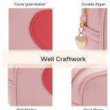 Cute Makeup Bag Quilted Leather Cosmetic Bag Toiletry Bag for Women Travel Organizer with 3 Compartments Waterproof Portable Lightweight (Pink)