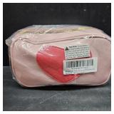 Cute Makeup Bag Quilted Leather Cosmetic Bag Toiletry Bag for Women Travel Organizer with 3 Compartments Waterproof Portable Lightweight (Pink)