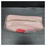 Cute Makeup Bag Quilted Leather Cosmetic Bag Toiletry Bag for Women Travel Organizer with 3 Compartments Waterproof Portable Lightweight (Pink)