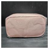 Cute Makeup Bag Quilted Leather Cosmetic Bag Toiletry Bag for Women Travel Organizer with 3 Compartments Waterproof Portable Lightweight (Pink)