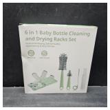 Bottle Brush Set -Baby Travel Essential-6 in 1 Bottle Cleaner Kit with Silicone Bottle Brush,Nipple Cleaner Brush,Straw Brush,Soap Dispenser,Storage Box,Bottle Drying Rack for Home and Travel(Green)