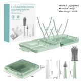 Bottle Brush Set -Baby Travel Essential-6 in 1 Bottle Cleaner Kit with Silicone Bottle Brush,Nipple Cleaner Brush,Straw Brush,Soap Dispenser,Storage Box,Bottle Drying Rack for Home and Travel(Green)