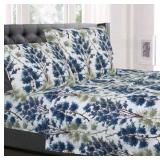 Sweet Home Florence Blue/Green Floral Print 4-Piece Microfiber Sheet Set Cal King