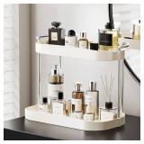 Bathroom Organizer Countertop - 2 Tier Perfume Organizer,Acrylic Vanity Tray,Skincare Makeup Organizer and Storage for Dresser White