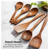 Wooden Spoons for Cooking, 12 Pcs Wooden Cooking Utensils Set with Holder and Spoon Rest   Wooden Utensil Set for Nonstick Pans & Cookware   Teak Wood   Durable, Lightweight & Heat Resistant