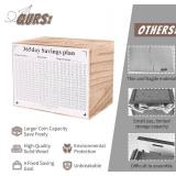 Piggy Bank for Kids and Adults, Wooden Money Saving Box for Cash, Unbreakable Piggy Bank for $10000 $5000 $3000 $1000 $800 $500 Target Money Saving Challenge.(Burly Wood)