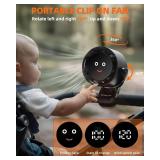 Clip on Fan for Bed, Portable Fan for Travel, 360  Rotate Battery Operated Personal Fan, Digital display, stroller fan with 5 Speeds, For Home Office Stroller Camping - Black