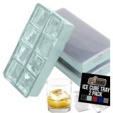 GORILLA GRIP Slow Melting Large Silicone Ice Cube Tray for Freezer, 2 Pack, Easy to Push 8 Giant Square Cubes, Use for Cocktails, Iced Coffee, Water Bottle, Frozen Puree, Kitchen Bar Essentials, Mint