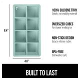 GORILLA GRIP Slow Melting Large Silicone Ice Cube Tray for Freezer, 2 Pack, Easy to Push 8 Giant Square Cubes, Use for Cocktails, Iced Coffee, Water Bottle, Frozen Puree, Kitchen Bar Essentials, Mint