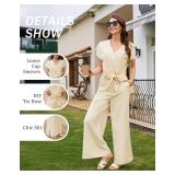 Dressystar Women's Summer 2 Piece Outfits Casual V Neck Crop Tops Wide Leg Pants Set Cap Sleeve Tracksuit Lounge Travel Sets XL