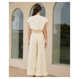 Dressystar Women's Summer 2 Piece Outfits Casual V Neck Crop Tops Wide Leg Pants Set Cap Sleeve Tracksuit Lounge Travel Sets XL