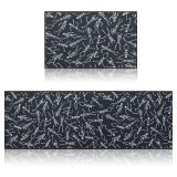 2 Set of Halloween Kitchen Mat 20x60 and 20x30 Inch Black Dancing Skeleton Kitchen Rug Non-Slip Washable Rug for Halloween Home Decor