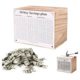 Piggy Bank for Kids and Adults, Wooden Money Saving Box for Cash, Unbreakable Piggy Bank for $10000 $5000 $3000 $1000 $800 $500 Target Money Saving Challenge.(Burly Wood)