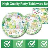 168Pcs Watercolor Dinosaur Decorations - Dinosaur Theme Birthday Party Supplies Includes Plates Cups Napkins Cutlery Tableware for Boys Baby Shower | Serves 24