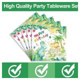 168Pcs Watercolor Dinosaur Decorations - Dinosaur Theme Birthday Party Supplies Includes Plates Cups Napkins Cutlery Tableware for Boys Baby Shower | Serves 24