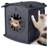 Apasiri Cat Houses for Indoor Cats: Felt Cat House Cave Cathouse, 15x14x15Inch Scratch-Resistant Warm Insulated Covered, Hideaway Tent for Anxiety Relief Gift, Grey