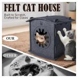 Apasiri Cat Houses for Indoor Cats: Felt Cat House Cave Cathouse, 15x14x15Inch Scratch-Resistant Warm Insulated Covered, Hideaway Tent for Anxiety Relief Gift, Grey