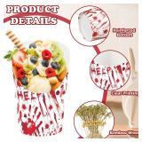 FYSUIMU 50Pcs Halloween Charcuterie Paper Cups with Sticks Bags Twist Ties 14oz Bloody Handprint Disposable Appetizer Cups French Fry Holder for Party Supplies