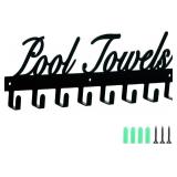 Pool Towel Rack, Wall Mount Pool Towel Holder Towel Hanger Towel Hooks with 8 Hooks for Hanging Heavy Duty, Pool Accessories Outdoor Indoor for Beach Bathroom Towels, Robe, Bag