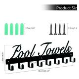 Pool Towel Rack, Wall Mount Pool Towel Holder Towel Hanger Towel Hooks with 8 Hooks for Hanging Heavy Duty, Pool Accessories Outdoor Indoor for Beach Bathroom Towels, Robe, Bag
