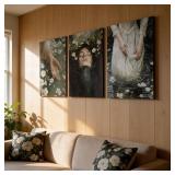 3Pcs Victorian Canvas Wall Art Girl in the water lily Dark Academia Wall Decor Pictures Gothic Cottagecore Beautiful Girl Posters Prints for Living Room Bedroom Bathroom Home Decoration 12X16in
