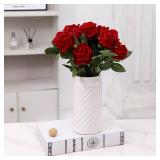 White Ceramic Vase for Flowers, White Ribbed Vase, Large Ceramic Vases, Modern Decorative Vases for Home Decor, Living Room, Office, Fireplace, Dining Table, 8 inches