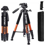 ZOMEi 188cm Heavy Duty DSLR Tripod Stand, Tall Multi-Functional Extension, Multi-Angle Shooting, Compatible with Cameras, Mobile Phones, Projector, Binoculars, Spotting Scope, Orange