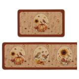 Artoid Mode Vintage Mushroom Bird Pumpkin Fall Kitchen Mats Set of 2, Autumn Home Decor Low-Profile Kitchen Rugs for Floor - 17x29 and 17x47 Inch