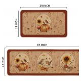 Artoid Mode Vintage Mushroom Bird Pumpkin Fall Kitchen Mats Set of 2, Autumn Home Decor Low-Profile Kitchen Rugs for Floor - 17x29 and 17x47 Inch