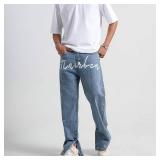 Men's Baggy Jeans Y2K Vintage Gothic Alphabet Print Jeans Black Denim Pants Wide Leg Pants Streetwear Size 36 XL