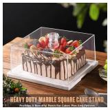 Square Cake Stand with Lid 11in Marble Cake Stand with Dome Stone Dessert Display Stand with Acrylic Cover for Cupcakes Cheese Chips & Dips Serving Platter with Cover for Kitchen/Party/Wedding