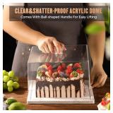 Square Cake Stand with Lid 11in Marble Cake Stand with Dome Stone Dessert Display Stand with Acrylic Cover for Cupcakes Cheese Chips & Dips Serving Platter with Cover for Kitchen/Party/Wedding