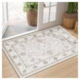 Smiry Floral Area Rug, 5x7 Feet Vintage Print Pattern, Machine Washable Non-Slip Floor Carpet, Low Pile Throw Rugs for Living Room, Bedroom, Dining Room, Laundry Indoor Home Decor, Beige