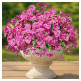 Artificial Flowers for Outdoor 12 Bundles Fake Silk White Morning Glory Spring Summer Decoration, Faux UV Resistant Look Real Plant for Outside Front Door Porch Patio Balcony Yard Fuchsia