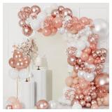 Rose Gold Balloons Arch Kit,130pcs Rose Gold Party Decorations, Pink Rose Gold Balloon Garland Kit for Women Girls Princess Baby Shower, Gender Reveal Balloons, Birthday Party Decorations+Pump