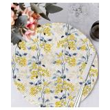 Round Placemats Set of 4 Spring Floral Place Mats Washable Woven Placemat Yellow Berry Fruit Vintage Blue Leaves Plant Circle Braided Heat Resistant Table Mat for Kitchen Dining Party Decor 15 Inch