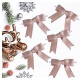 50 Pcs 2.5 Inches Twist Tie Grosgrain Ribbon Bows Pretied Premade Craft Bows for Treat Bags Gift Wrapping Basket Wedding Baby Shower Brithday Christmas Party (2.5', Rose Gold)