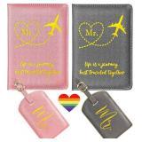 Slohif Mr and Mr Passport Holder and Luggage Tag Set   LGBTQ Pride Honeymoon Travel Accessories Wedding Valentines Day Gifts for Gay Couples Pink Grey