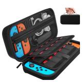 daydayup Switch Carrying Case Compatible with Nintendo Switch/Switch OLED, with 20 Games Cartridges Protective Hard Shell Travel Carrying Case Pouch for Console & Accessories, Black