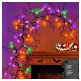 8 Modes & Timer 6 Ft Halloween Willow Vine Twig Decor Garland with Bats Pumpkins Spiders Lights, 54 LED Battery Operated Halloween Lights for Indoor Home Mantle Fireplace Decor