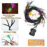 8 Modes & Timer 6 Ft Halloween Willow Vine Twig Decor Garland with Bats Pumpkins Spiders Lights, 54 LED Battery Operated Halloween Lights for Indoor Home Mantle Fireplace Decor