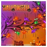 8 Modes & Timer 6 Ft Halloween Willow Vine Twig Decor Garland with Bats Pumpkins Spiders Lights, 54 LED Battery Operated Halloween Lights for Indoor Home Mantle Fireplace Decor