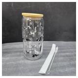 Halloween Ghost Cat Cups - Halloween Birthday Gifts, Boo Basket Stuffers for Women, Men, Spooky Gifts for Teen Girls - 16oz Glass Iced Coffee Cup w/Lid and Straw