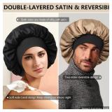 Satin Bonnet for Men Sleeping 2 Layer Silk Hair Bonnets with Wide Band Reversible Nightcap for Unisex Sleep Cap Hair Wrap Black/ Black