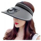 Sun Visor Hat with USB Fan, Summer Empty Top 3 Temp Settings Beach Cooling Anti UV Adjustable Fishing Hiking Cycling Cap
