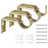 Curtain Rod Bracket Heavy Duty Adjustable Window Hardware Rod Holders Hanger for 1 inch Rods, Set of 3 (Gold-Adjustable)