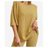 NORACORA Pajamas 2 Piece Lounge Sets Ribbed Knit for Women Matching T-shirt Shorts Outfits Sleepwear